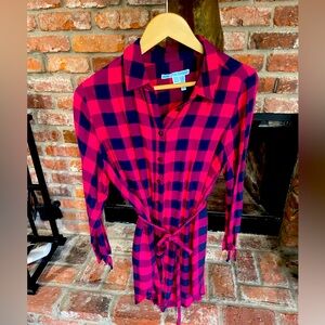 {Draper James} Red Plaid Popover Shirt Dress